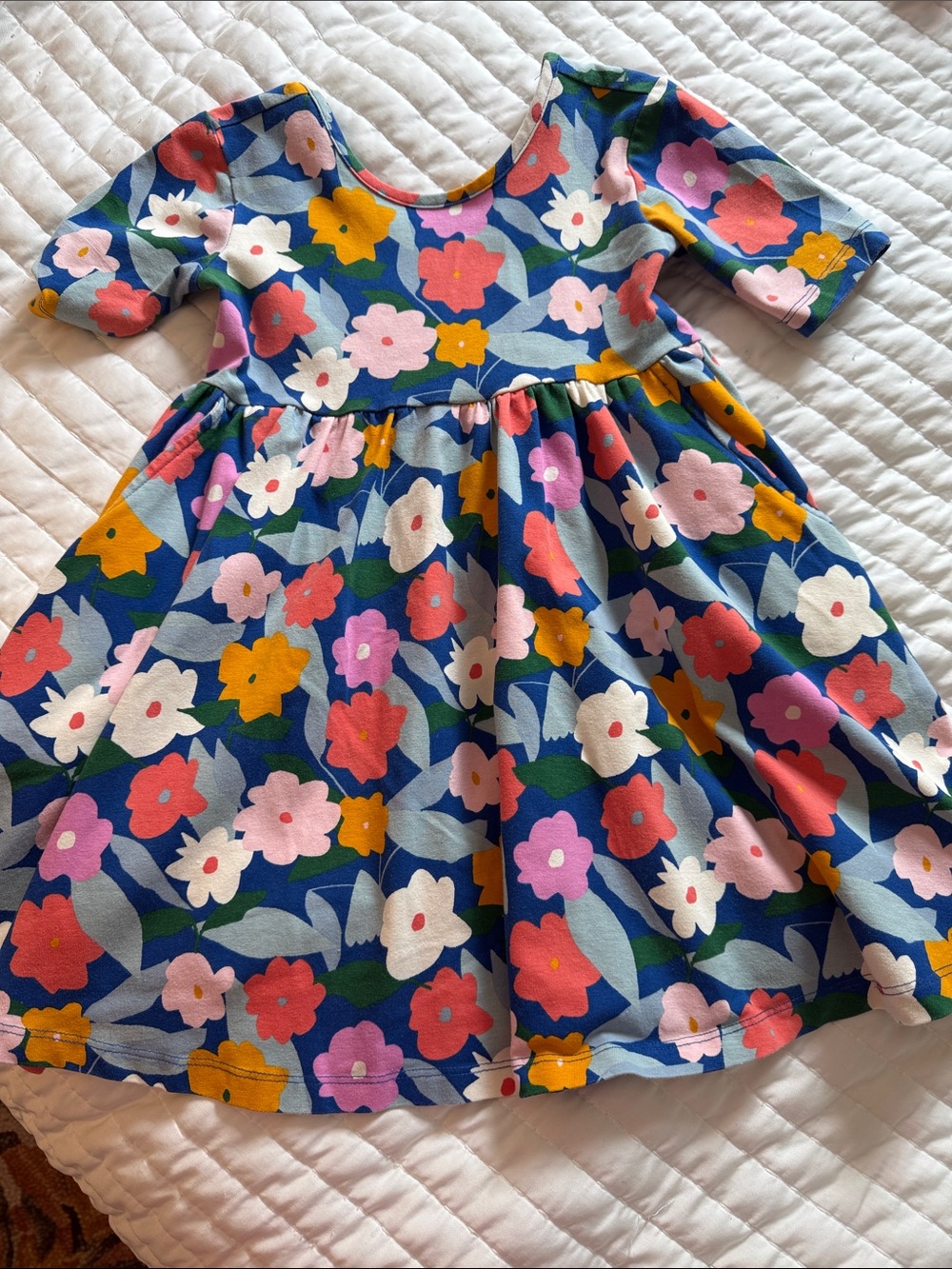 Hanna Andersson Blue Floral Knit Twirl Dress